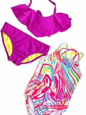 Jessica Simpson Girls' Magenta Bikini Size 5 NEW & Neon Bright Swimsuit XS-4